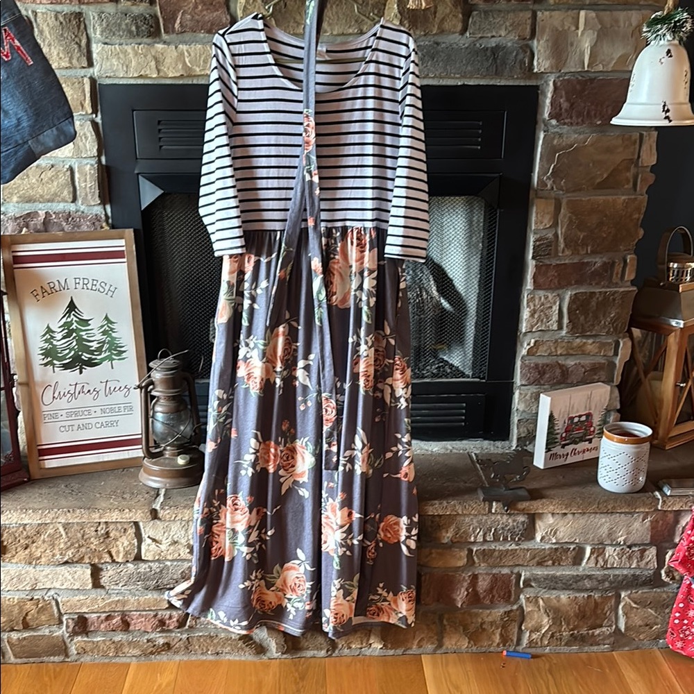 Striped Floral Maxi Dress